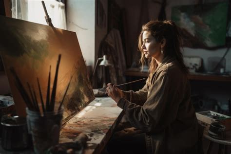 Mujer caucásica de mediana edad pintura estudio de arte artista