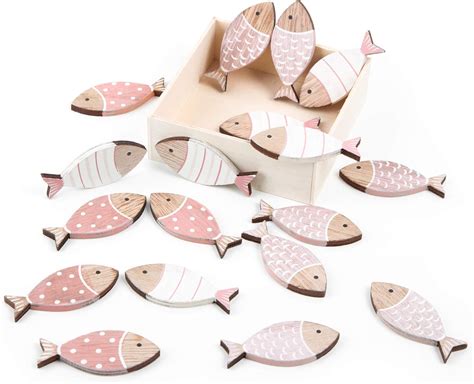 Logbuch Verlag 18 Streudeko Fische Holz rosa weiß Natur Mini Fische