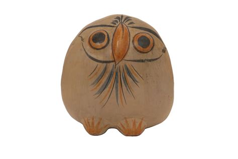 Mexican Tonala Pottery Owl Vintage Folk Art Clay Bird Figurine