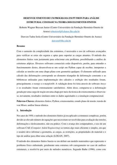 Pdf Desenvolvimento De Um Programa Em Python Para An Lise Estrutural