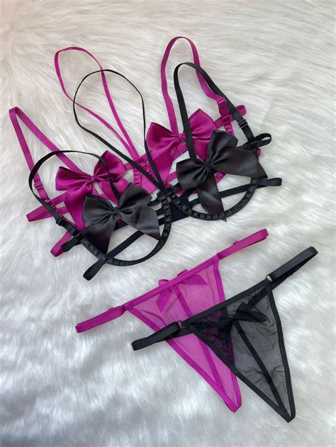 Mit Liebe Lingerie Sexy Conjunto Sutiã Aro e Laço Calcinha Fio