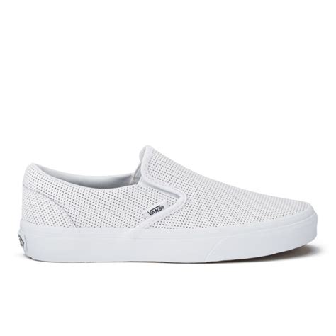 Vans Womens Classic Perforated Leather Slip On Trainers White Free