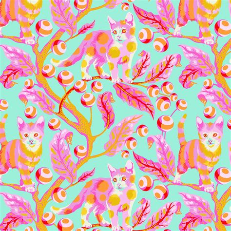 Oop Tula Pink Tabby Road Disco Kitty Strawberry Fields 1 Yard Etsy Australia