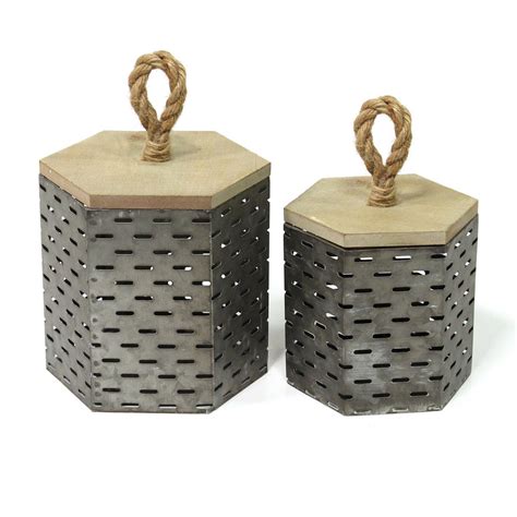 Stratton Home Decor Set of 2 Metal Decorative Containers