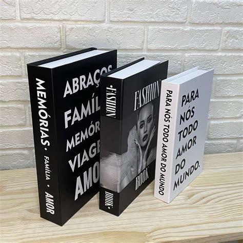 Conjunto Caixa Livro Fake Decorativa 3 Peças Memoórias Familia Amor