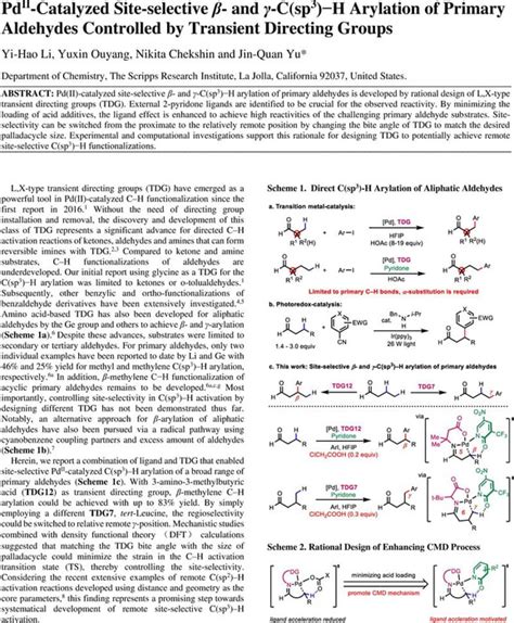 Pdii Catalyzed Site Selective And C Sp H Arylation Of Primary