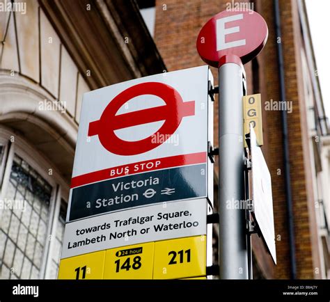 London Bus Stop Sign Victoria London Uk Europe Stock Photo Alamy