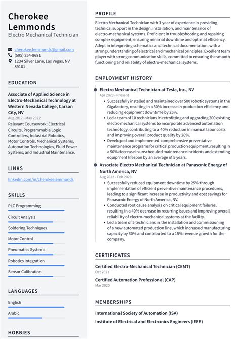 Top 16 Electro Mechanical Technician Resume Objective Examples