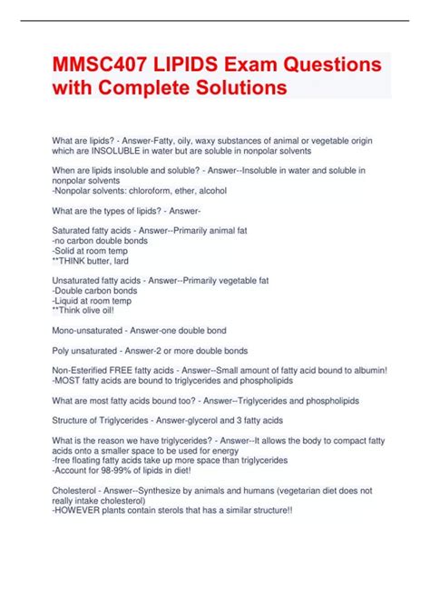 Mmsc Lipids Exam Questions With Complete Solutions Mmsc Stuvia Us