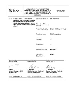 Fillable Online Eskom Application Form For A Generator Connection Fax