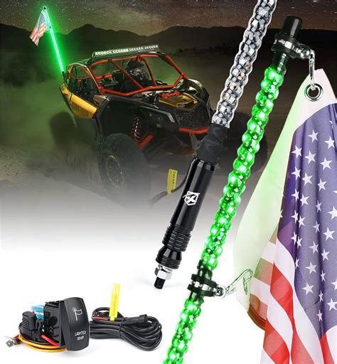 アウトレット Xprite 2PC 4FT Green LED Spiral Whip Lights Safety Flexible