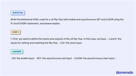 Solved Write The Behavioral Vhdl Code For A Jk Flip Flop With Enable