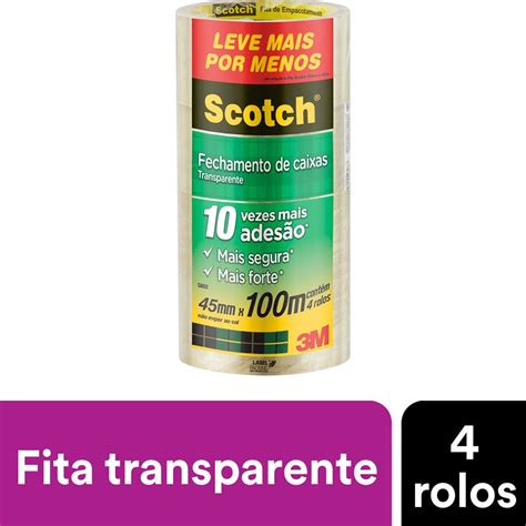 Fita Adesiva De Empacotamento Transparente Scotch Mm X M