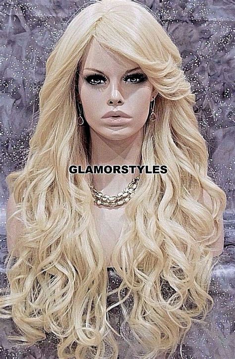 Full Wig Long Layered Wavy Side Hair Part Bleach Blonde Heat Ok