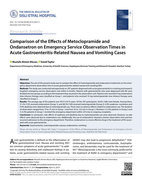 PDF Comparison Of The Effects Of Metoclopramide And Ondansetron On