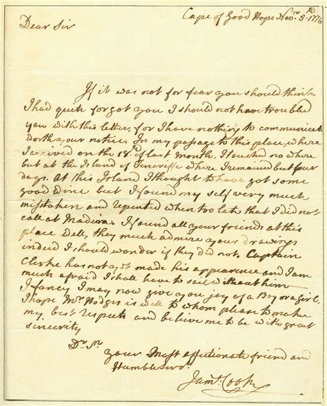 Letter James Cook 1776 Beautiful Handwriting James Cook Handwritten