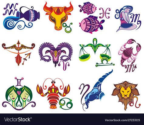 Set With Cartoon Zodiac Signs Royalty Free Vector Image