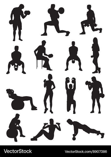 Dumbbell Exercises Silhouettes Royalty Free Vector Image