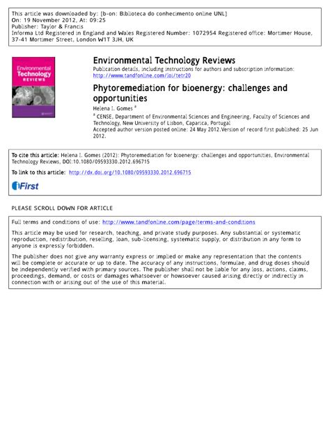 (PDF) Phytoremediation for bioenergy: challenges and opportunities