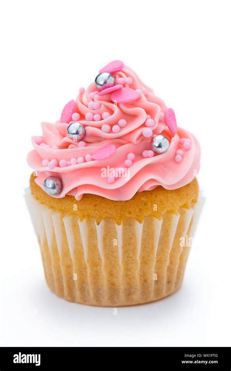 Pink Cupcake Isolated On A White Background Stock Photo Alamy