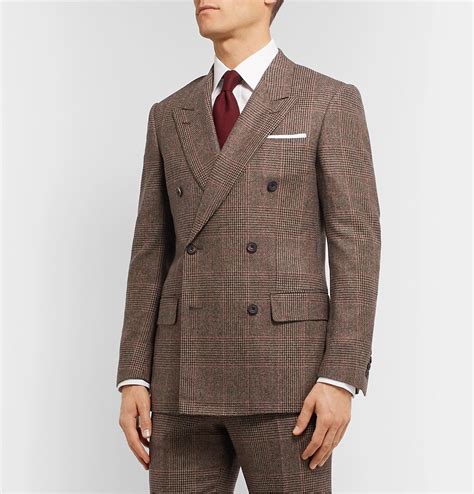 Kingsman Slim Fit Brown Double Breasted Prince Of Wales Checked Wool