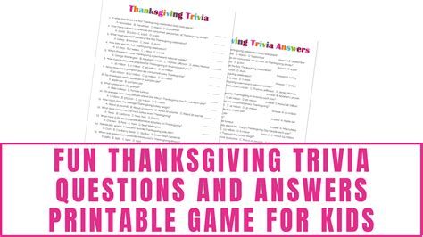 Fun Thanksgiving Trivia Questions And Answers Printable Game For Kids