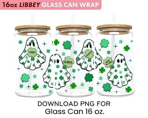 Clover Ghostie Spooky St Patrick S Day Oz Glass Can Png Lucky Boo