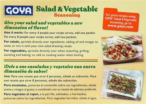 Goya Salad & Vegetable Seasoning, Veggie Packets, Pepper Spices, 1.41 ...