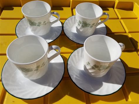 Lot Of 4 Sets Corelle Corning Callaway Ivy Saucers And Cups EBay