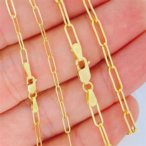 18k Solid Gold Paper Clip Necklace Etsy