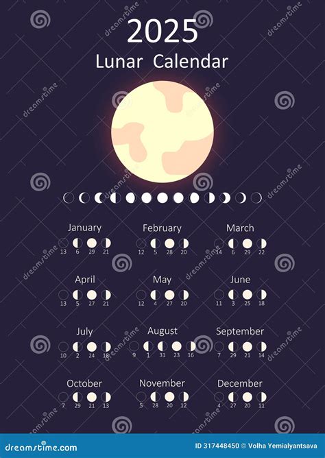 Moon Calendar Lunar Calendar For 2025 Year Stock Vector Illustration