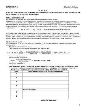 Fillable Online Determination Of The Ka Of A Weak Acid And The Kb Of A