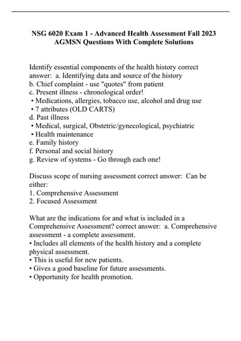 Nsg 6020 Exam 1 Advanced Health Assessment Fall 2023 Agmsn Questions With Complete Solutions