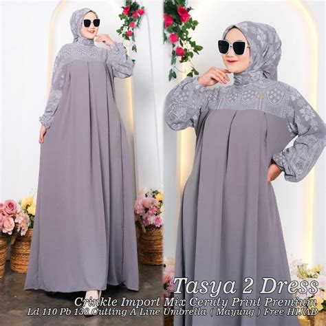 Jual Tasya Dress Free Hijab Segi Empat Crinkle Import Mix Ceruty Print