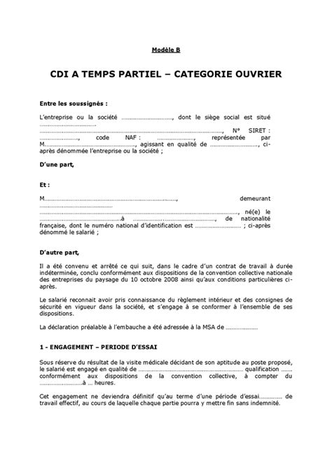 Cdi Temps Partiel L Entreprise Du Paysage Doc Pdf Page Sur