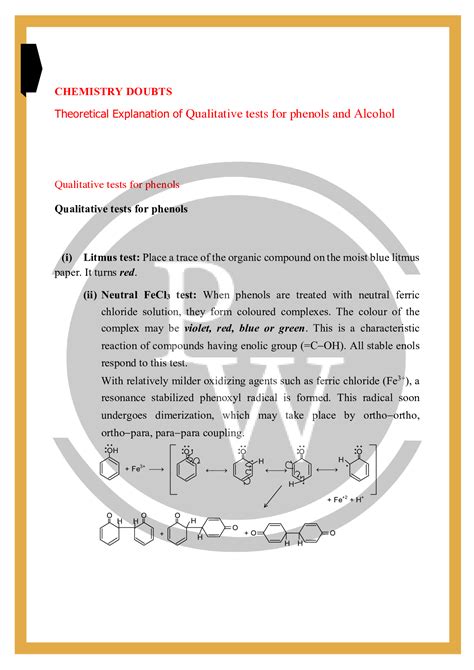 Test Of Alcohol And Phenols Qualitative Tests For Phenols And Alcohol