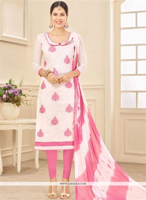 Buy Cotton Embroidered Work Churidar Suit Online 68616