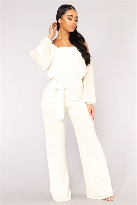 Lorena Off Shoulder Jumpsuit Ivory In 2020 White Long Sleeve