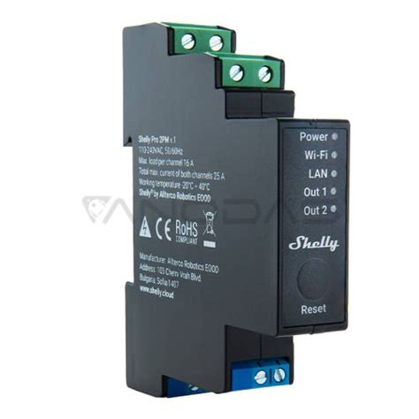 DIN Rail Smart Switch Shelly Pro 2PM With Power Metering 2 Channels