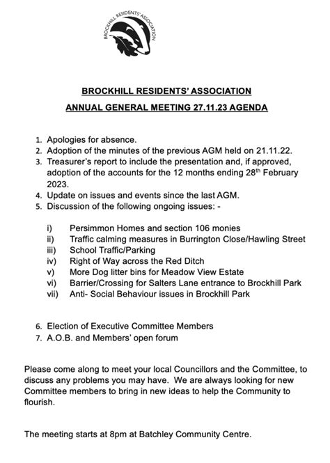 AGM 2023 Agenda - Brockhill Residents Association