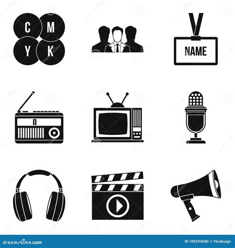 Iconos Fijados Estilo Simple De Los Medios De Comunicación Ilustración