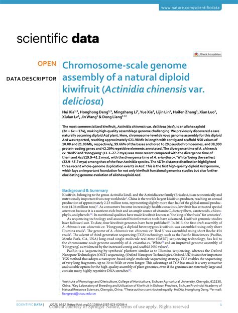 Pdf Chromosome Scale Genome Assembly Of A Natural Diploid Kiwifruit