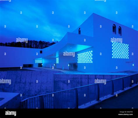 Aomori Museum of Art, Aomori, Japan, Jun Aoki, Aomori museum of art exterior view at dusk Stock ...