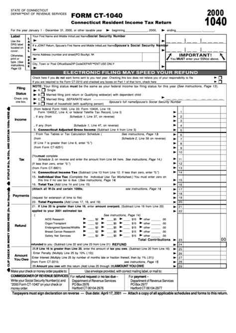 Ct 1040 Form Fillable Printable Forms Free Online