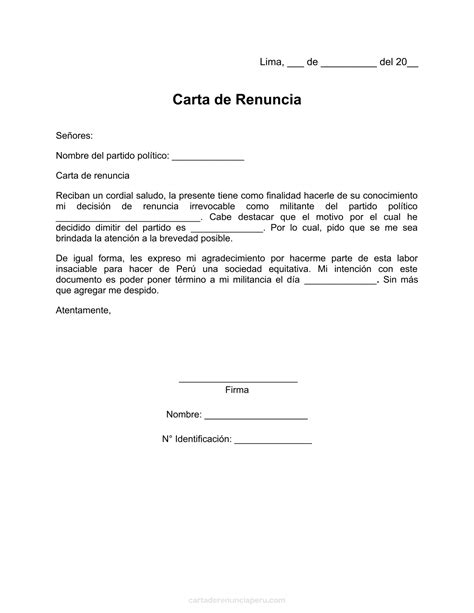 ᐅ Carta De Renuncia A Partido Político Perú Ejemplos ️