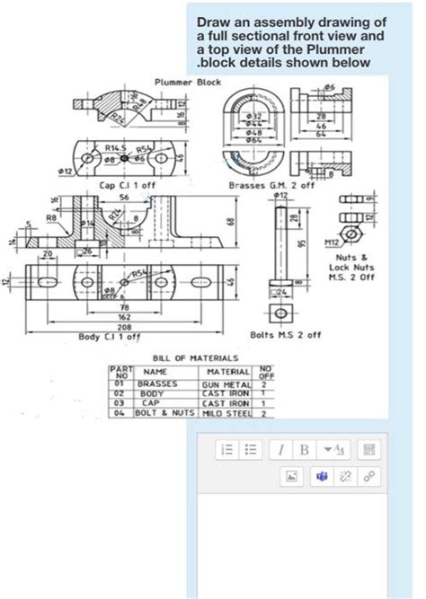 Machine Drawing PLUMMER BLOCK PEDESTAL BEARING 50 OFF