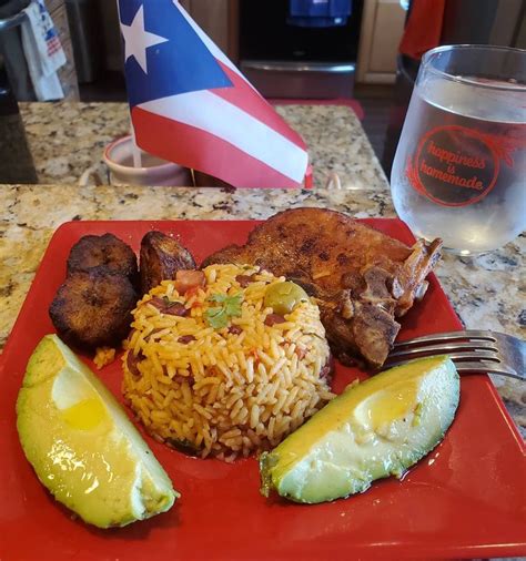 Yellow Rice Beans Pork Chop Sweet Plantains Avocado With Olive