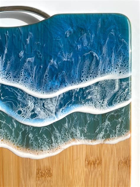 D Blue Ocean Wave Cutting Board With Silver Colored Handle Etsy