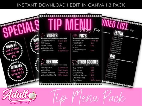 Onlyfans Fansly Tip Menu Template For Adult Content Creators