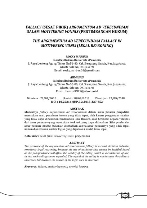 (PDF) Fallacy (Sesat Pikir) Argumentum Ad Verecundiam Dalam Motivering ...